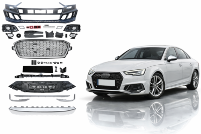 2017–2019 audi a4 rs4 style front bumper assembly with grille with park assist sensor holes with headlamp washer holes