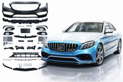 2019–2022 mercedes benz c class (w205) 2d / 4d front bumper assembly with lip edition 1 c63 amg style with park assist sensor holes