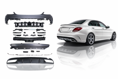 2015–2018 mercedes benz c class (w205) amg style rear bumper assembly with park assist sensor holes