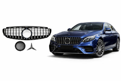 2016–2020 mercedes benz e class (w213) gt r style front grille with front camera hole chromed / gloss black