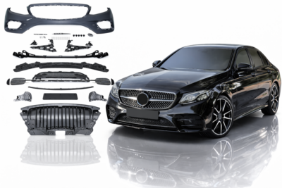 2016–2020 mercedes benz e class (w213) e43 amg style front bumper assembly with park assist sensor holes