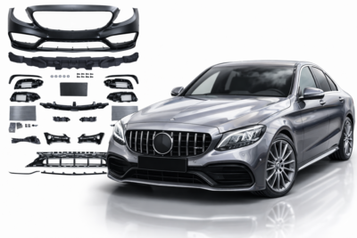 2019–2022 mercedes benz c class (w205) 2d / 4d c63 amg style front bumper assembly with park assist sensor holes
