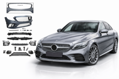 2019–2022 mercedes benz c class (w205) amg night package front bumper assembly with park assist sensor holes & front camera hole
