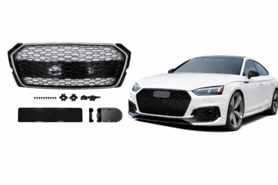 2018–2020 audi a5 rs5 style front grille chromed gloss black with park assist sensor hole & front camera provision