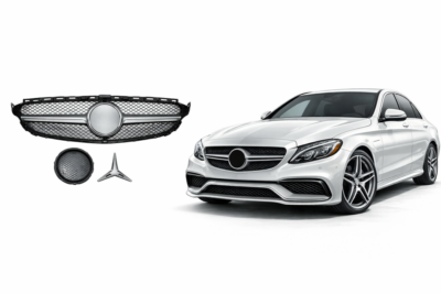 2015–2018 mercedes benz c class (w205) c63 amg style front grille without front camera chromed silver